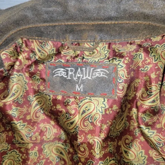 RAW Vintage Distressed Brown Suede Leather Blazer Jacket Applique Buttons M sexy - Picture 7 of 16